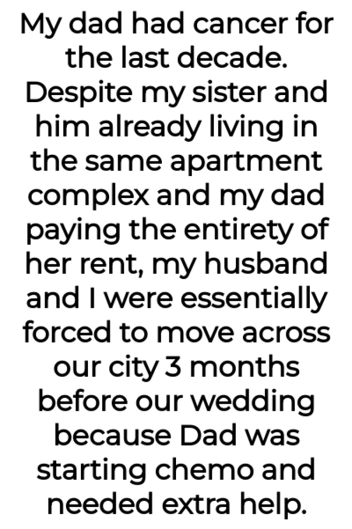 When their father got sick, the OP and her husband took care of him: