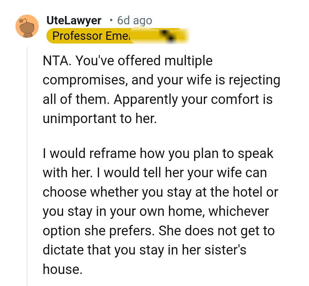 This Redditor says the OP should reframe how he plans to speak to his wife