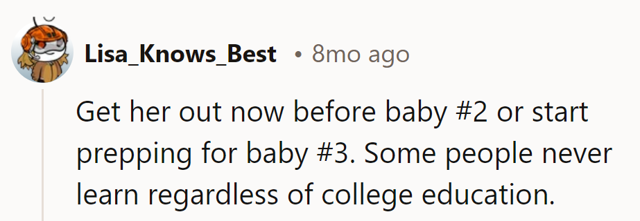 Eviction notice or baby boot camp? It's time for her to choose her next syllabus wisely.