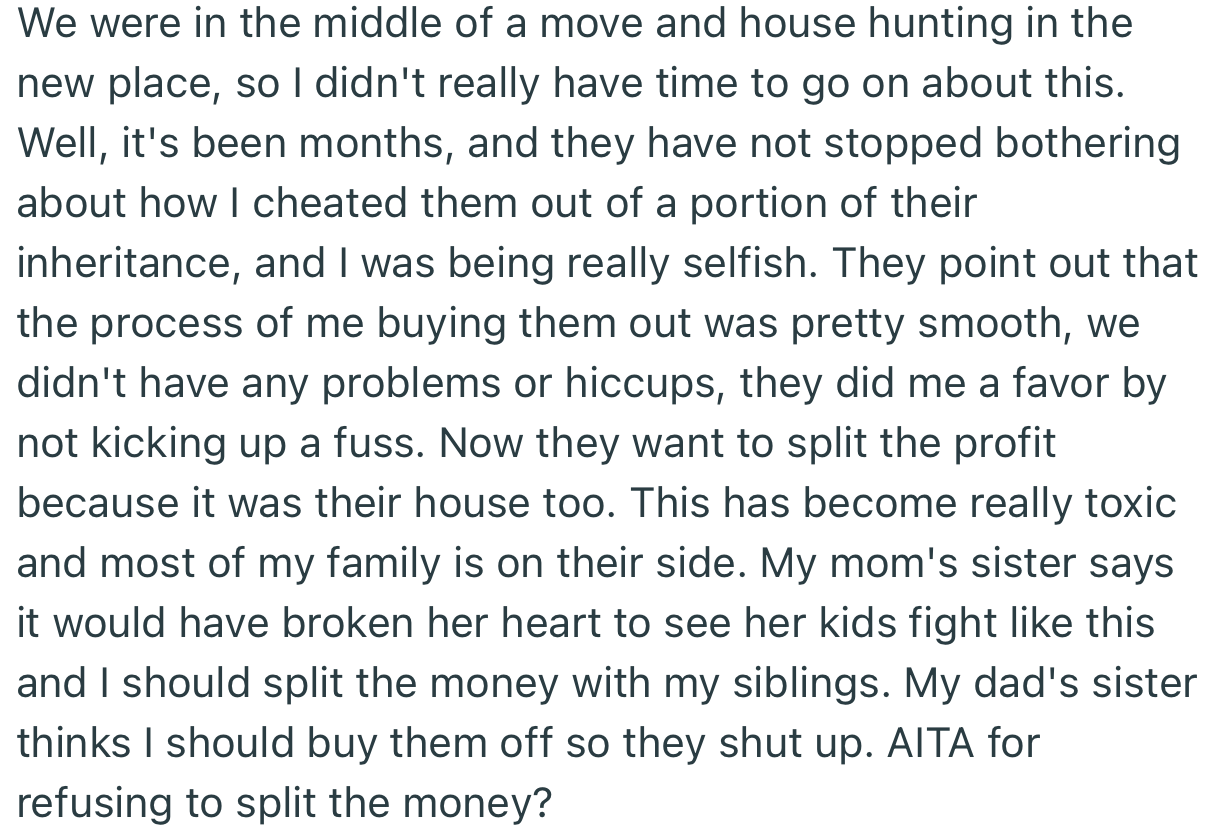 The situation has become toxic over the past few months and their extended family is backing their siblings