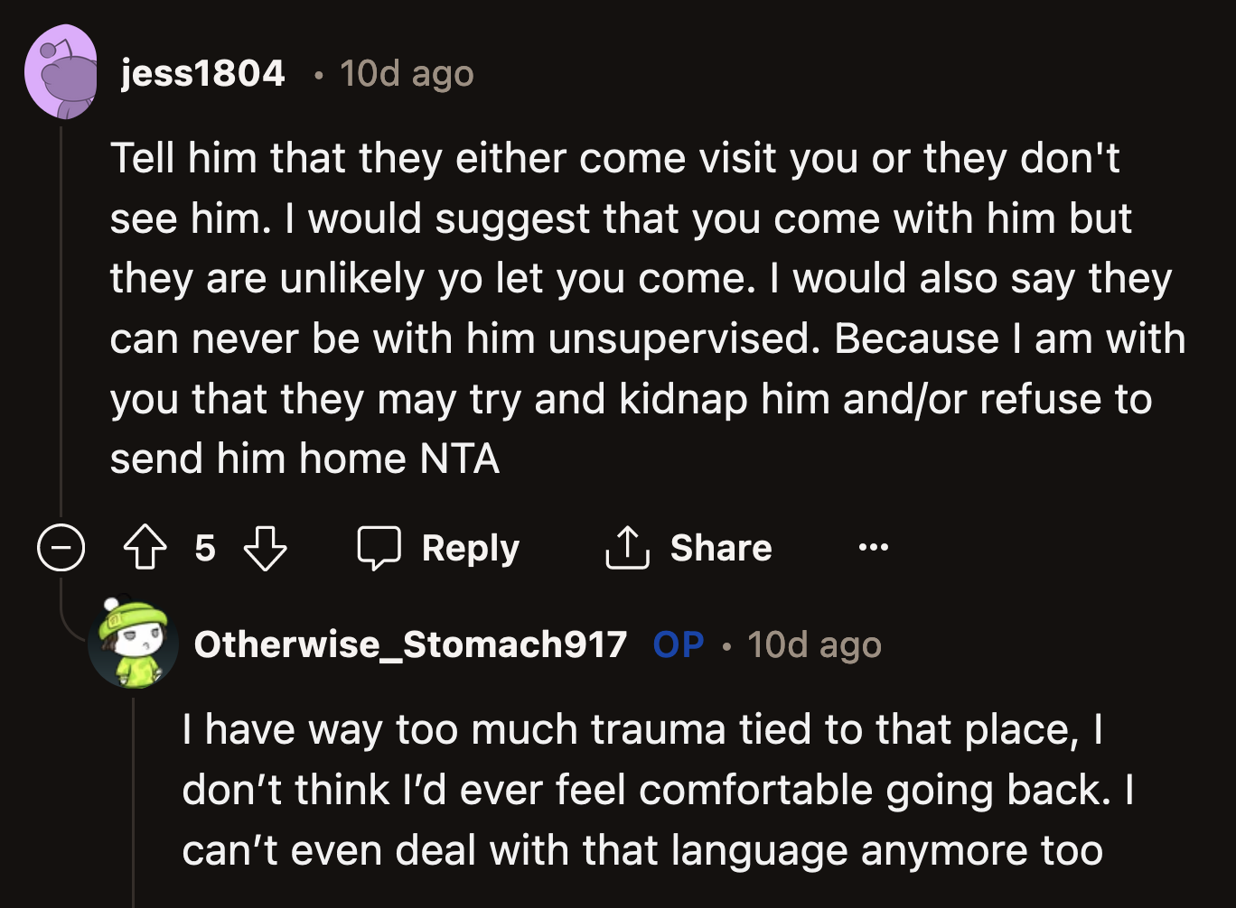 OP said she didn't offer to accompany her son to her ex-husband's home country because of the trauma she associated with the place.
