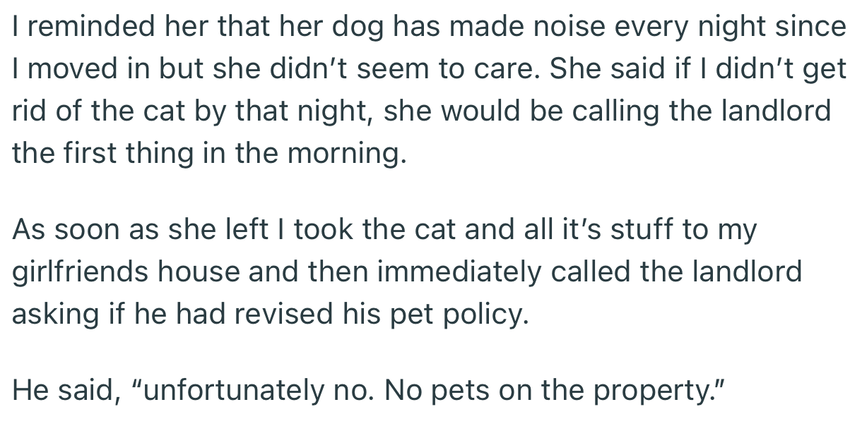 OP took the dog away, but called the landlord to lodge a report