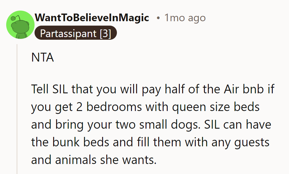 NTA—They can offer to pay half if they get two queen beds and bring their dogs; fair trade!