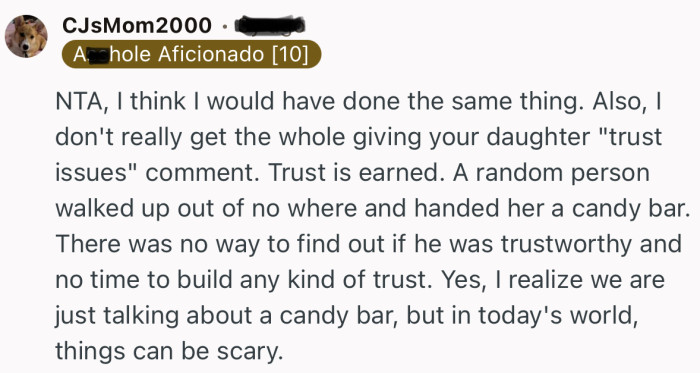 “I realize we are just talking about a candy bar, but in today's world, things can be scary.”