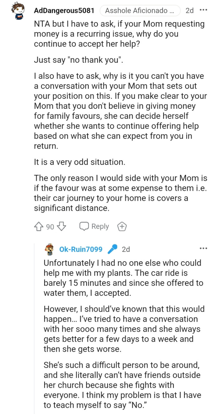 Why is it that the OP can't have a conversation with his mom?