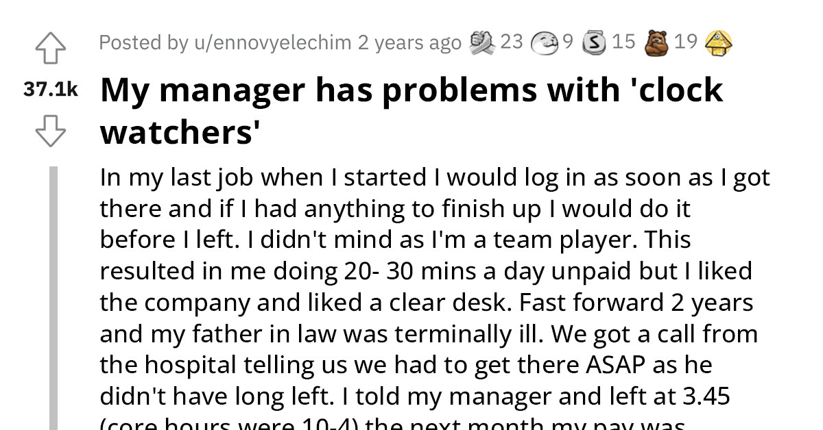 Employee's Pay Docked After Leaving 15 Minutes Earlier To Visit Father-In-Law On His Deathbed