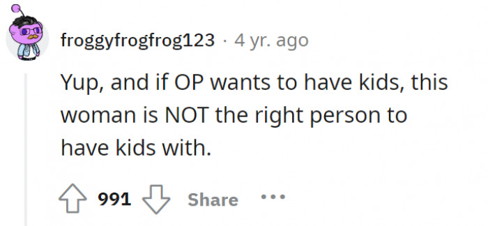 Now we know she isn’t going to be good with kids.