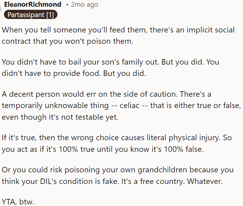 Helping family, like providing food, is expected of a decent person.