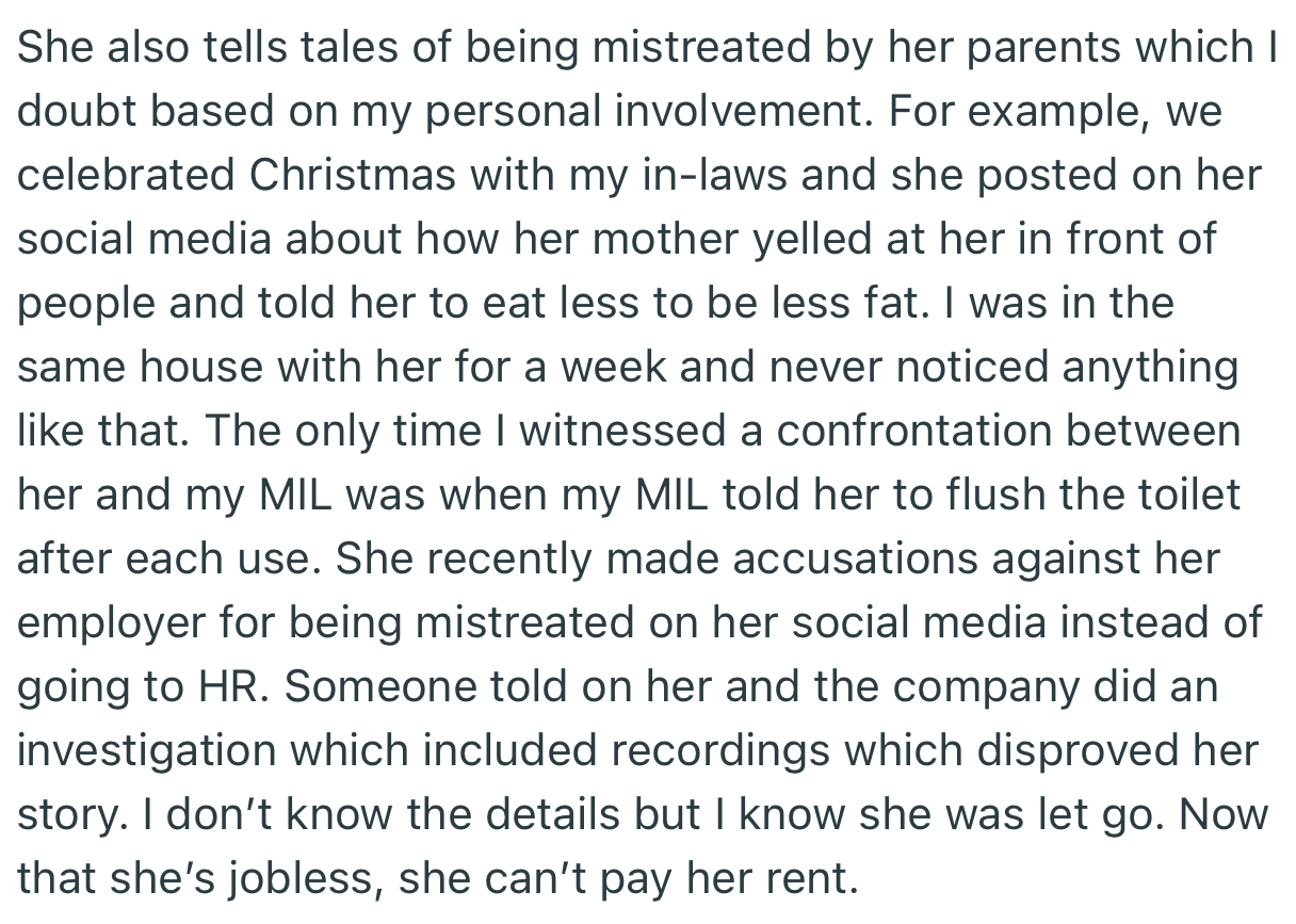 OP’s SIL, Jill, was let go from her job due to her lies and unbearable behavior. Now, she can’t afford to pay rent