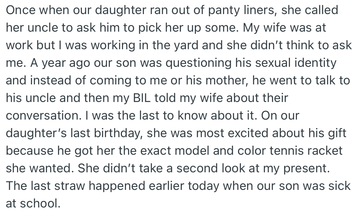 The level of attachment OP’s children had for their uncle saw them talk to him about personal/private things