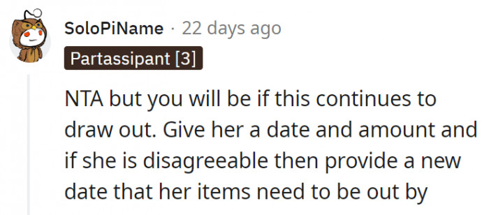 11. If she doesn't like the terms, then she should be looking to live somewhere else