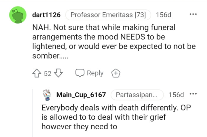 OP is allowed to deal with her grief however she likes
