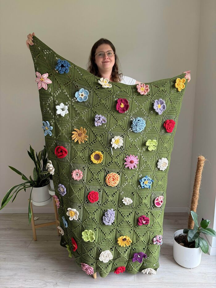 "As Promised - Here Is The Update Of My Flower Blanket!"