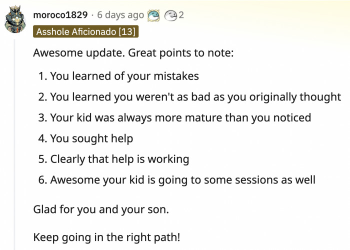 OP should really be proud of herself and of Avram (who sounds like an amazing person!)