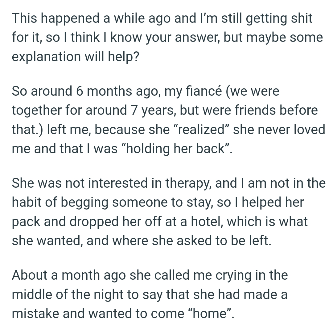 OP's fiancée said she 