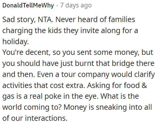 Families charging kids on a holiday is unheard of.