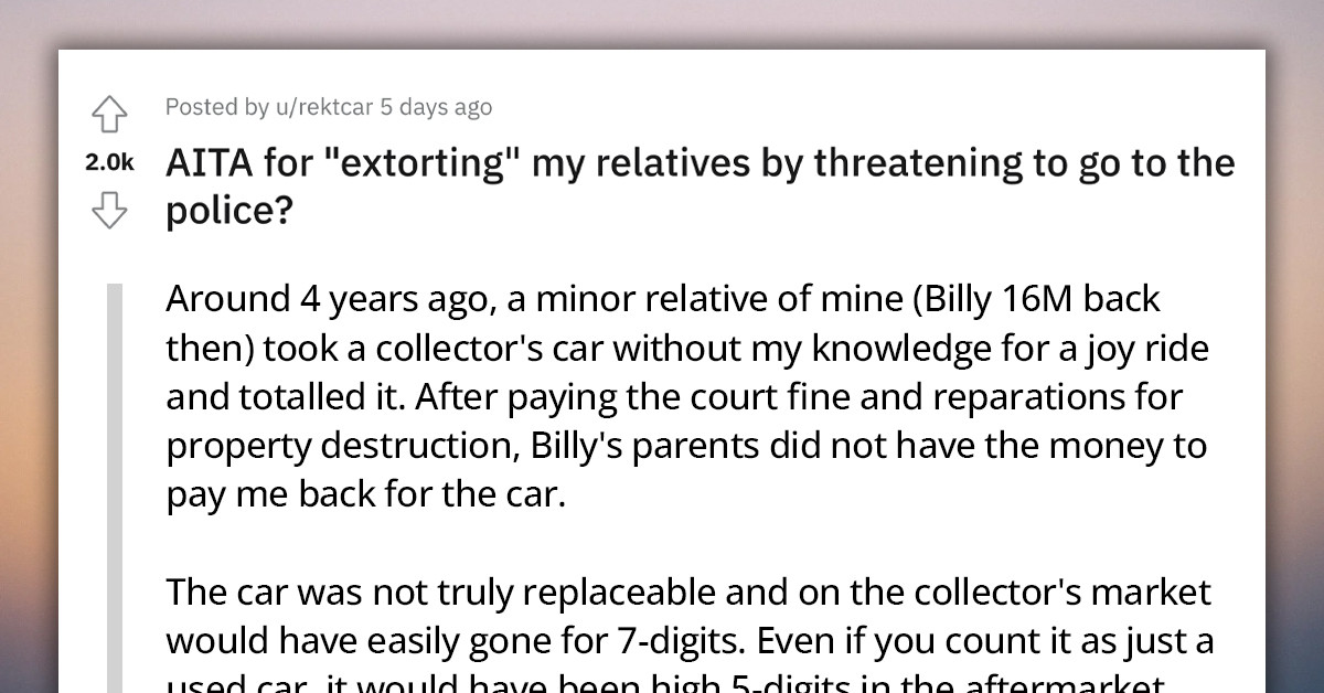 Redditor Accused of Extortion After Requesting Money for the Collector's Car Their Relative Crashed