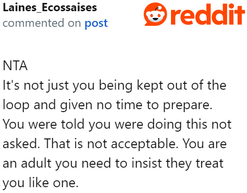 The OP should stand firm on making his family treat him like an actual adult.