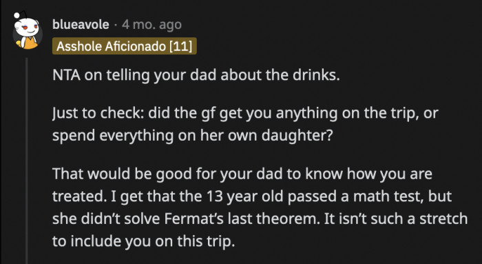 OP was asked a question, and she simply answered. It's not her fault the answer made the girlfriend look like a terrible person, which she is.