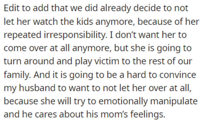 OP and her husband decided that she won't be babysitting their kids ever again