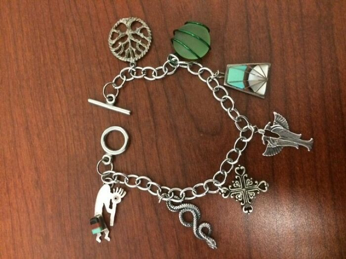 5. Earrings that had lost their matching pairs were transformed into a charming bracelet in her hands.