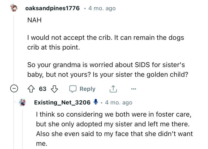 “I would not accept the crib. It can remain the dogs crib at this point.“