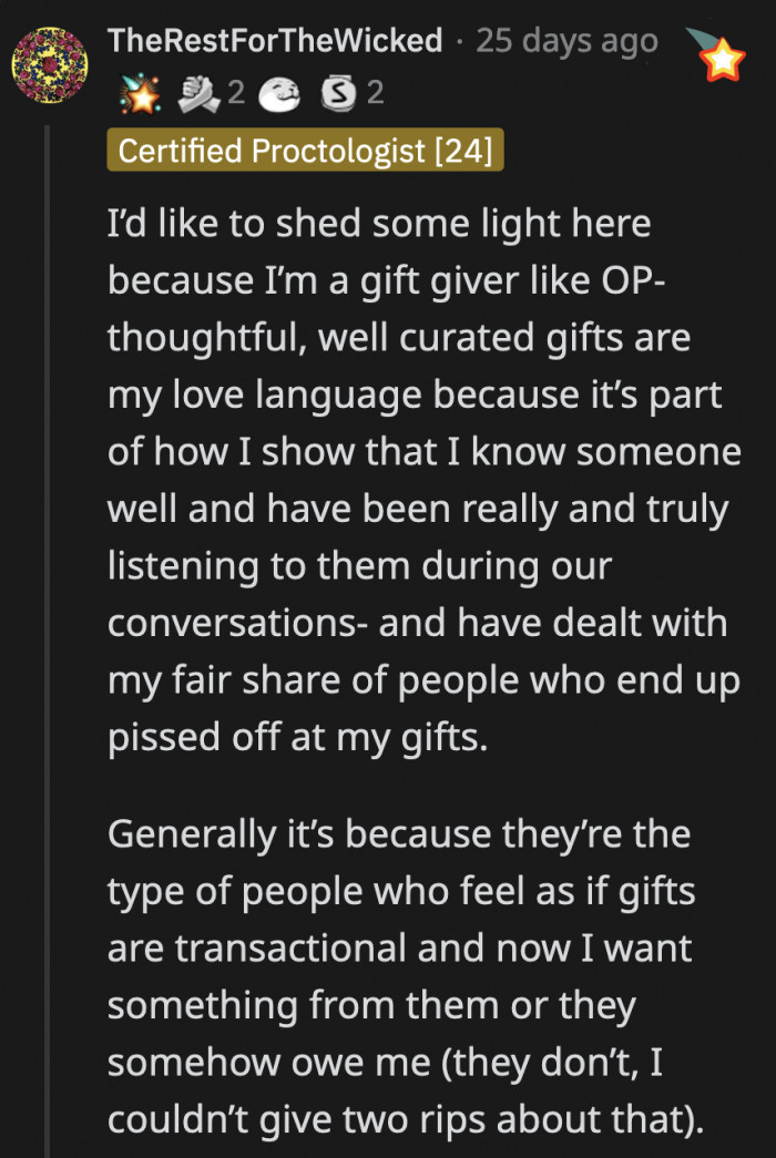 A person whose way of showing affection is through gifts gave much-needed perspective on why Noah's family acted so horrendously.
