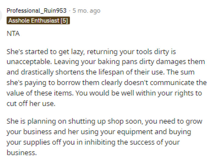 Some commenters even got technical about how a baking business should operate in order to be successful.