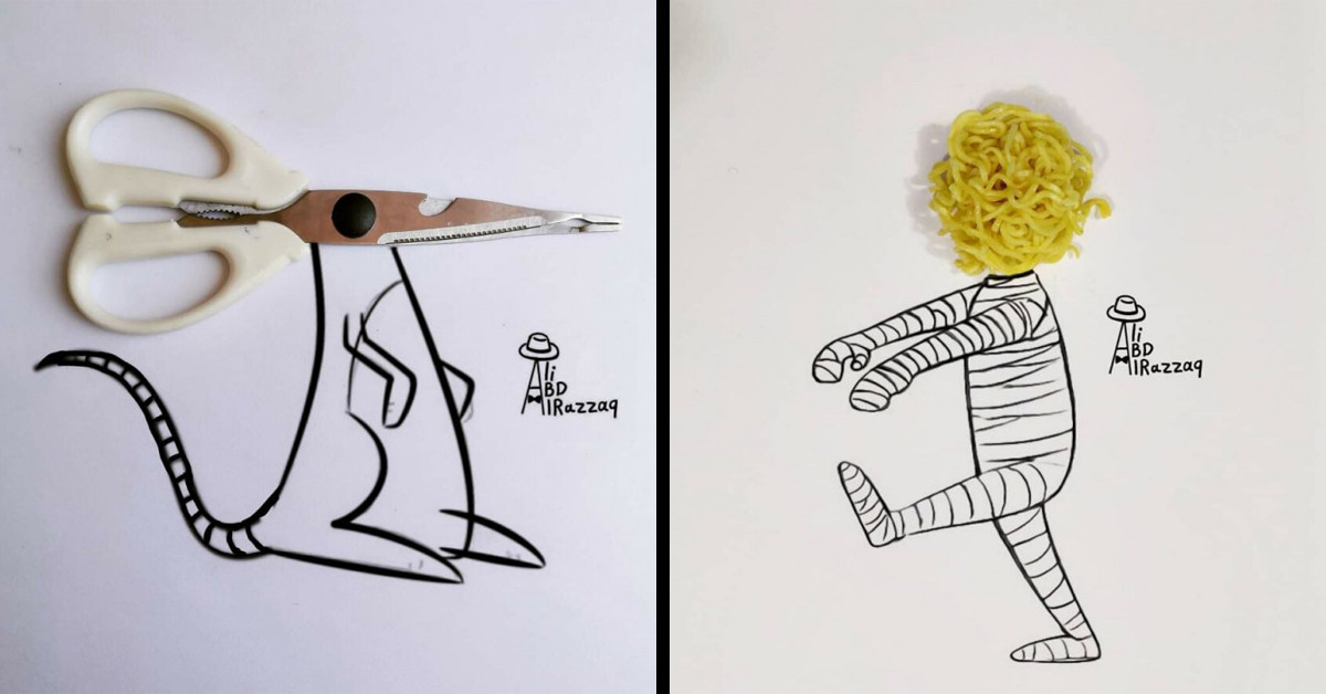40 Pictures Of Interactive Illustrations That Make Use Of Everyday Items, As Shared By An Artist Online