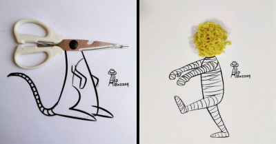 40 Pictures Of Interactive Illustrations That Make Use Of Everyday Items, As Shared By An Artist Online