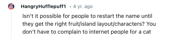 “You don't have to complain to internet people for a cat.”