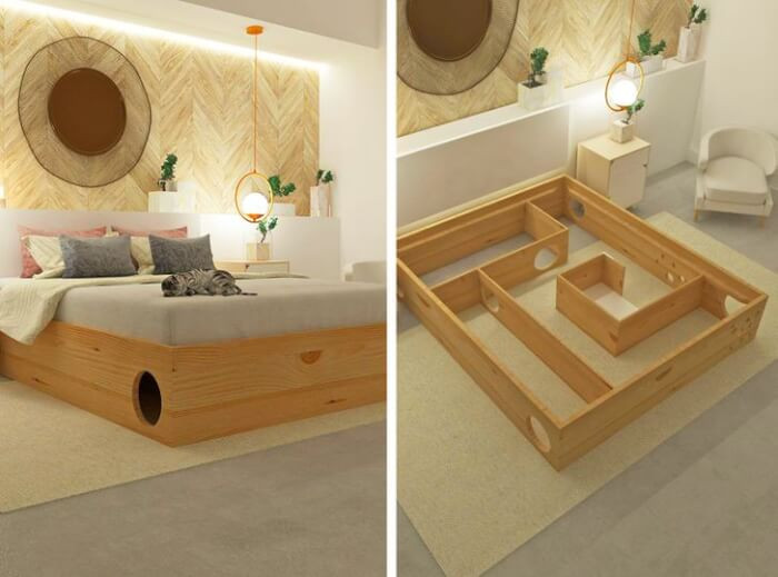 1. Maze bed to keep your cats entertained while you sleep