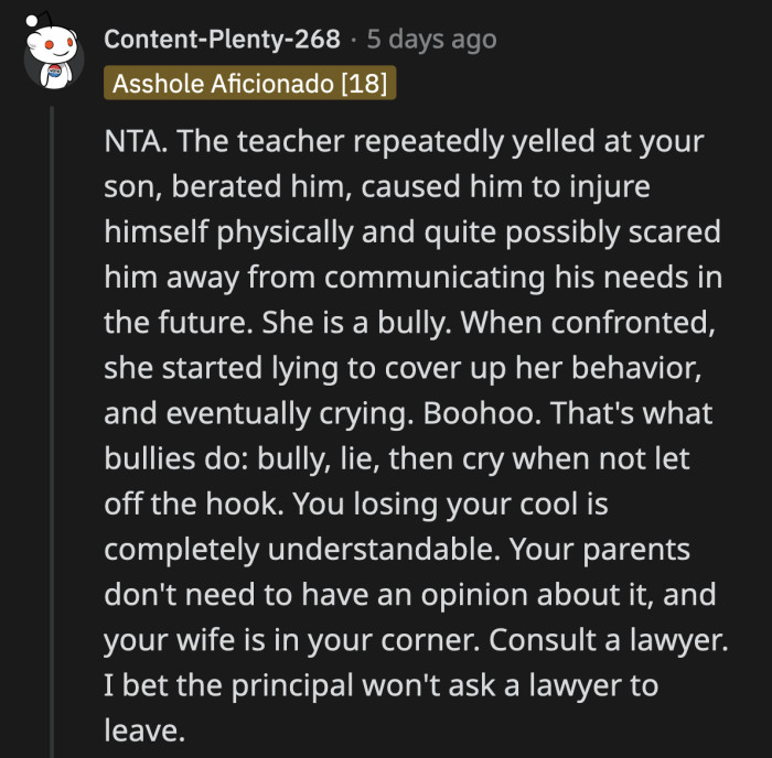Some people implied that the actions of the teacher are similar to those of bullies