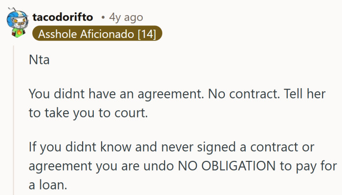 A tidy legal refresher that boils down to one point: no contract means no debt, no matter how messy the situation feels.