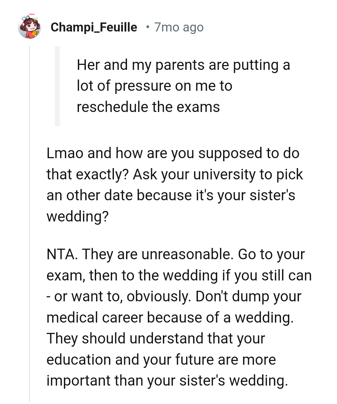 Asking the university to pick another date