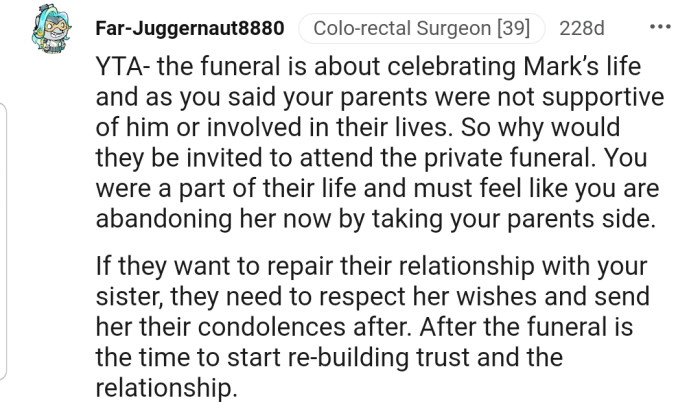 OP's parents were barely involved in Katy and Mark's life, so why should they be invited to the funeral?