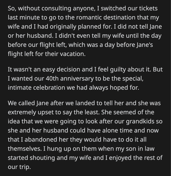 OP and his wife had the time of their lives on their luxury vacation.