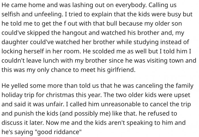 Then he talked about cancelling the Christmas trip.