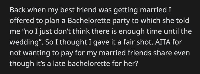 To OP, her attempt was enough. Is OP a jerk for not going along with the plan?