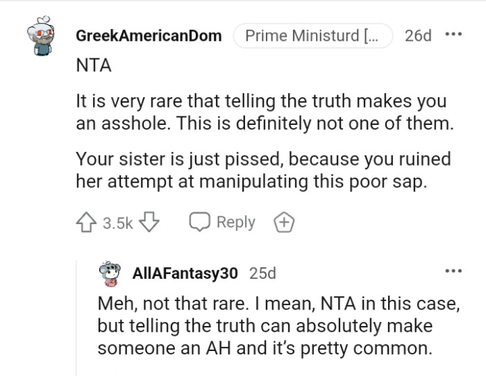 Telling the truth doesn't make you the AH