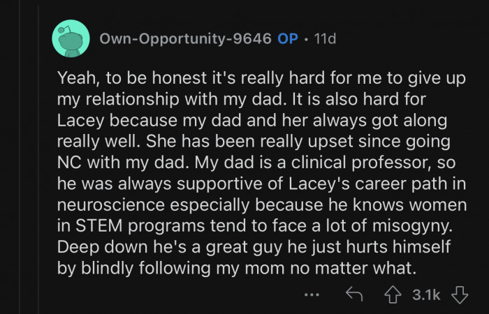 OP's dad is hurting himself by siding with his mom.