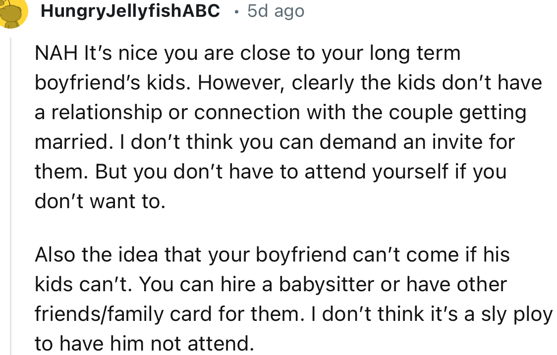 “The Kids Don’t Have a Relationship or Connection with the Couple Getting Married. I Don’t Think You Can Demand an Invite for Them.”