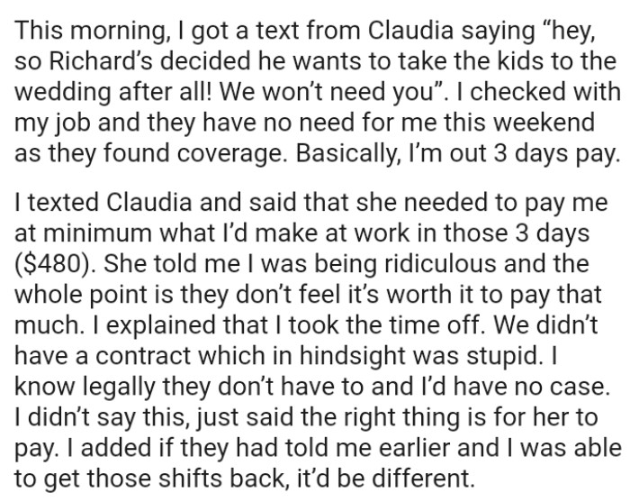 They didn’t have a contract, which the OP admitted was stupid