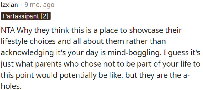 It's bewildering how some people turn a special day into a platform for showcasing their own lifestyle choices and self-centeredness.