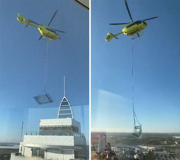 37. Transporting A Big Glass Panel By Helicopter