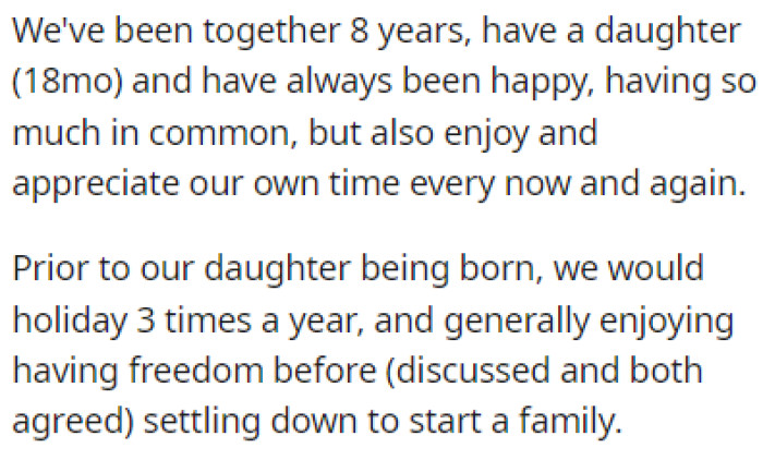 OP and his wife have been together for 8 years and they have a child together