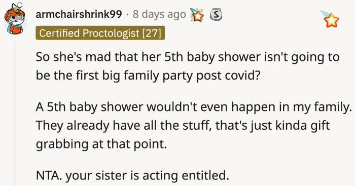 Are they worried that their other kids would grow up feeling like they’re not special just because they weren’t thrown a baby shower?