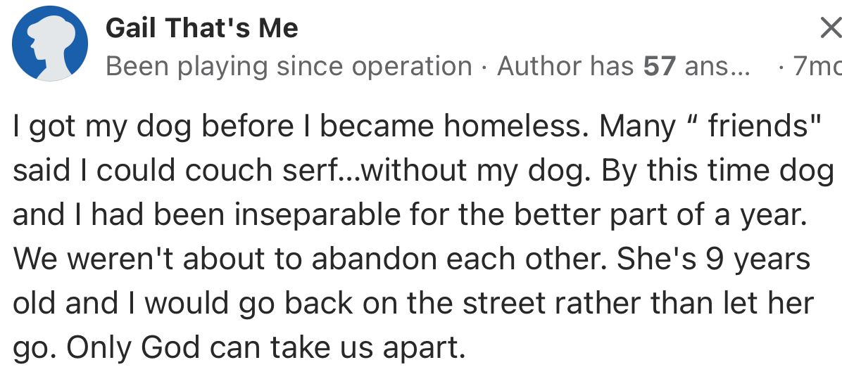 This User Was Never Going to Abandon Their Dog for Anything, Not Even a Roof Over Their Head