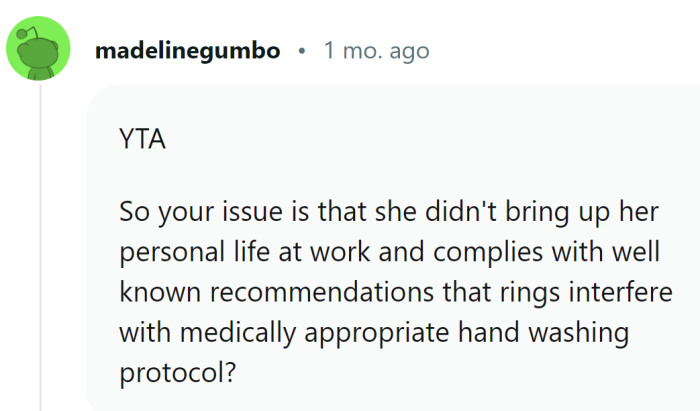 OP's wife was just complying with well-known medical recommendations.
