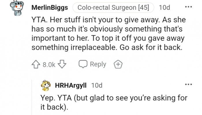 13. Her stuff isn't yours to give away